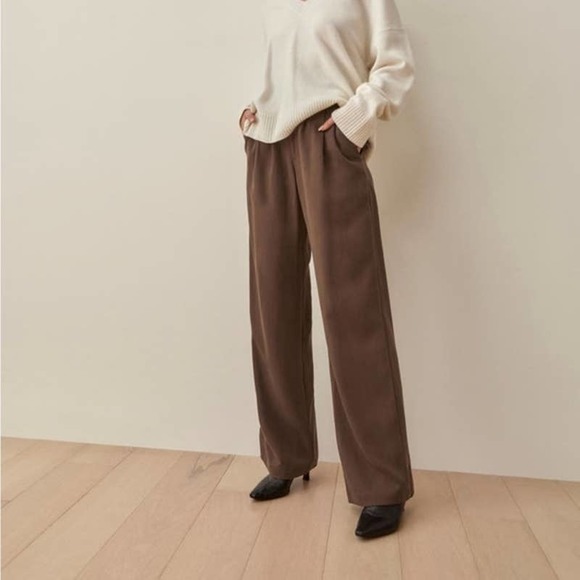 Reformation Pants - Reformation Mason Pants Sz 2 Dark Brown Tencel Lyocell Pleated Trousers